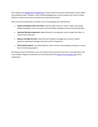 Annual Garage Door Maintenance Stay Safe and Avoid Repairs