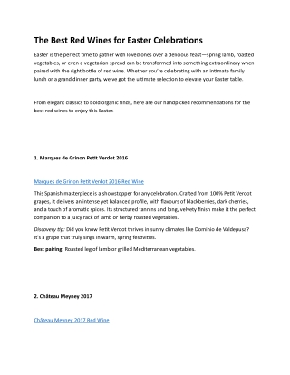 The Best Red Wines for Easter Celebrations