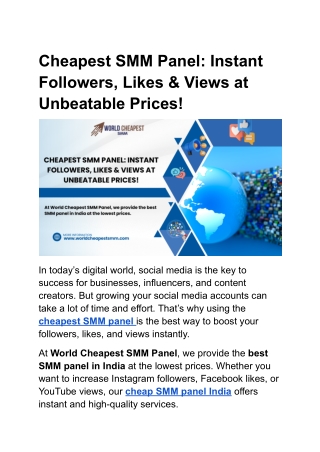 Cheapest SMM Panel- Instant Followers, Likes & Views at Unbeatable Prices!