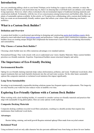 Exploring Eco-Friendly Options with a Custom Deck Builder