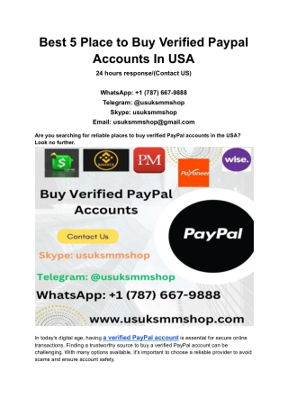 Best 5 Place to Buy Verified Paypal Accounts In USA