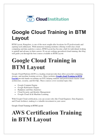 Google Cloud Training in BTM Layout