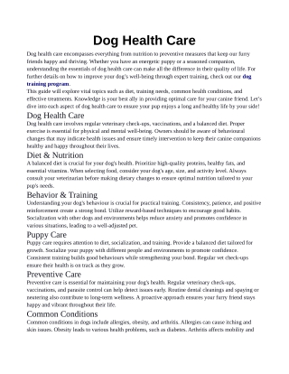 Dog Health Care