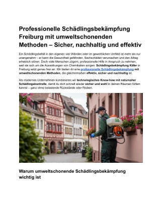 Professionelle Schädlingsbekämpfung Freiburg mit umweltschonenden Methoden – Sicher, nachhaltig und effektiv