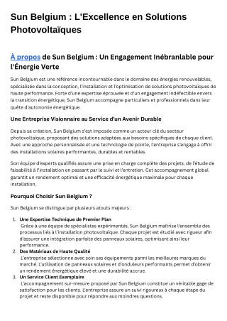 Sun Belgium  L'Excellence en Solutions Photovoltaïques