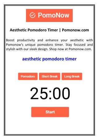 Aesthetic Pomodoro Timer Pomonow.com