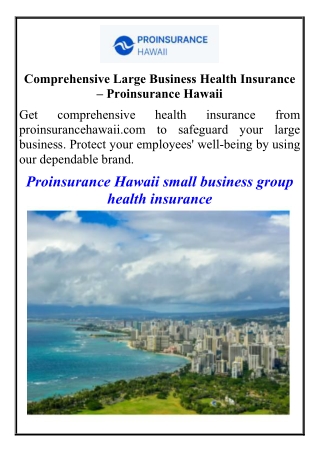 Comprehensive Large Business Health Insurance  Proinsurance Hawaii