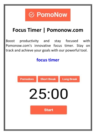 Focus Timer  Pomonow.com