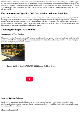 The Importance of Quality Deck Installation: What to Look For