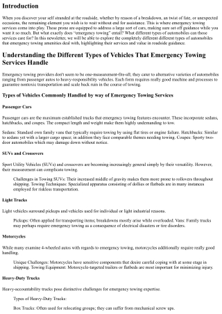 Understanding the Different Types of Vehicles That Emergency Towing Services Han