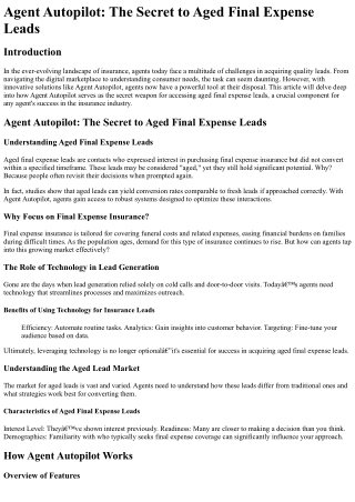 Agent Autopilot The Secret to Aged Final Expense Leads