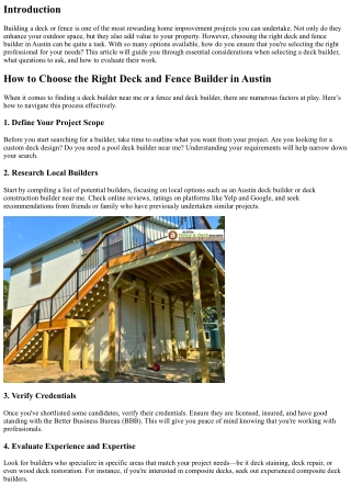 How to Choose the Right Deck and Fence Builder in Austin