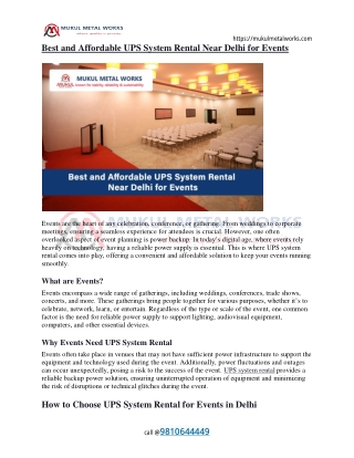 Best and Affordable UPS System Rental Near Delhi for Events