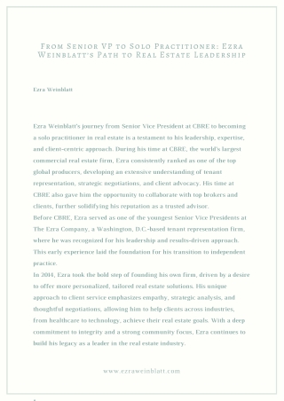 From Senior VP to Solo Practitioner Ezra Weinblatt’s Path to Real Estate Leadership