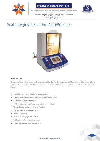 Seal Integrity Tester For Cups / Pouches