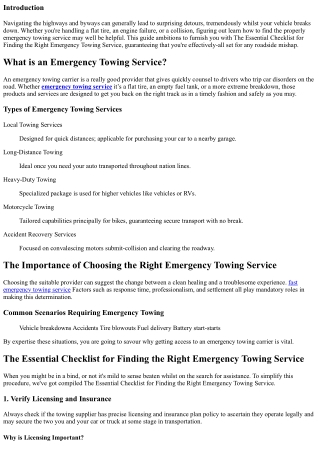 The Essential Checklist for Finding the Right Emergency Towing Service