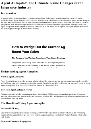 Agent Autopilot The Ultimate Game Changer in the Insurance Industry