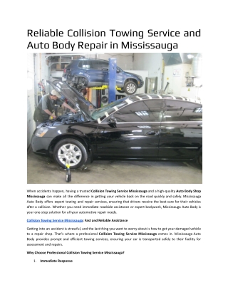 Reliable Collision Towing Service and Auto Body Repair in Mississauga