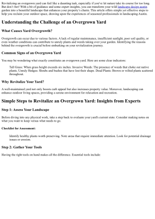 “Simple Steps to Revitalize an Overgrown Yard: Insights from Experts”