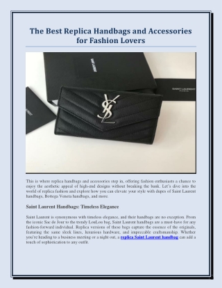 The Best Replica Handbags and Accessories for Fashion Lovers