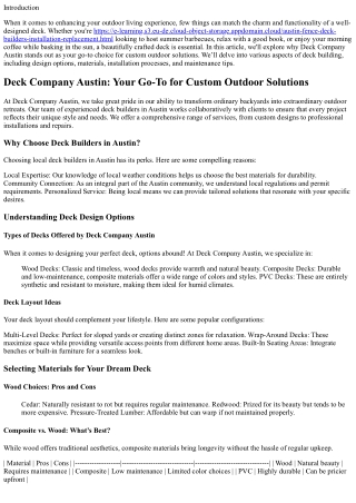 Deck Company Austin: Your Go-To for Custom Outdoor Solutions