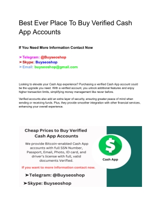 Best Ever Place To Buy Verified Cash App Accounts