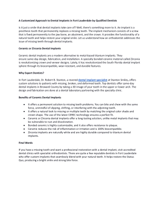 A Customized Approach to Dental Implants in Fort Lauderdale by Qualified Dentist