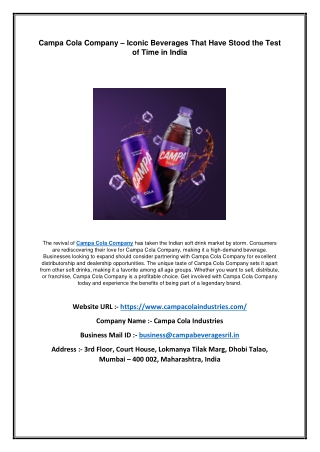 Campa Cola Company – Iconic Beverages That Have Stood the Test of Time in India