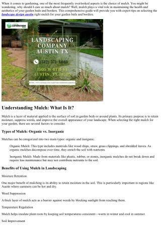 “Expert Tips on Selecting the Right Mulch for Your Garden Beds and Borders”