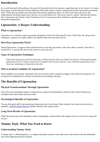 Beyond the Surface: How Liposuction and Tummy Tucks Transform Lives
