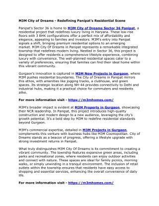 M3M City of Dreams - Redefining Panipat’s Residential Scene