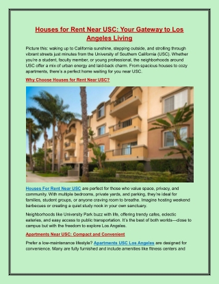 Houses for Rent Near USC Your Gateway to Los Angeles Living