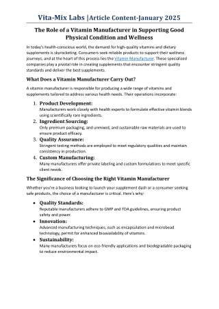The Role of a Vitamin Manufacturer in Supporting G