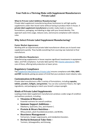Your Path to a Thriving Make with Supplement Manufacturers Private Label