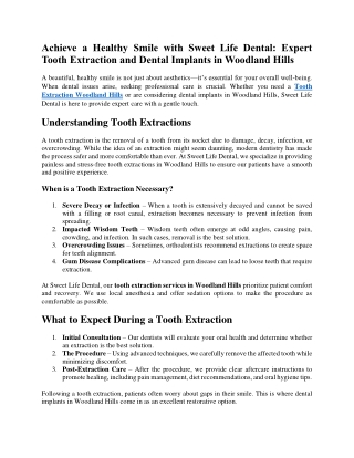 Achieve a Healthy Smile with Sweet Life Dental Expert Tooth Extraction and Dental Implants in Woodland Hills