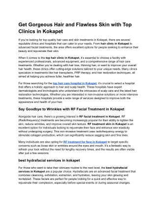 Get Gorgeous Hair and Flawless Skin with Top Clinics in Kokapet.docx