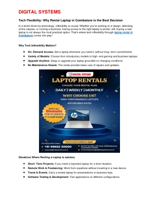 Tech Flexibility: Why Rental Laptop in Coimbatore is the Best Decision
