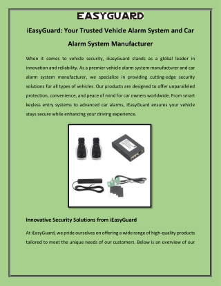 iEasyGuard Your Trusted Vehicle Alarm System and Car Alarm System Manufacturer