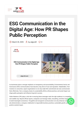ESG Communication in the Digital Age: How PR Shapes Public Perception