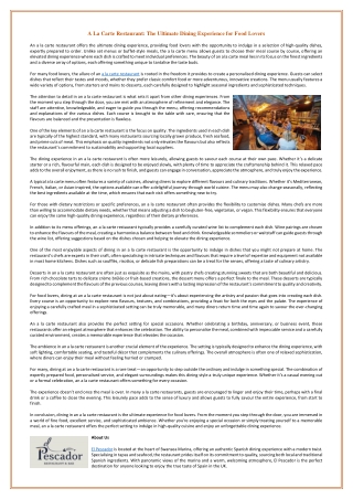 A La Carte Restaurant - The Ultimate Dining Experience for Food Lovers