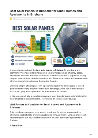 Best Solar Panels in Brisbane for Small Homes and Apartments in Brisbane
