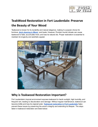 TeakWood Restoration in Fort Lauderdale_ Preserve the Beauty of Your Wood