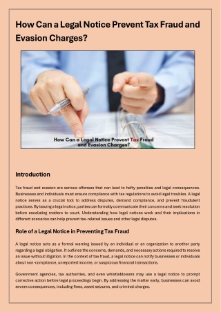 How Can a Legal Notice Prevent Tax Fraud and Evasion Charges