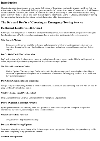 The Do's and Don'ts of Choosing an Emergency Towing Service