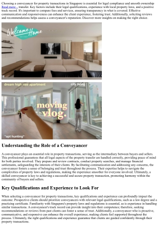Selecting a Conveyancer for Singapore Property Transactions