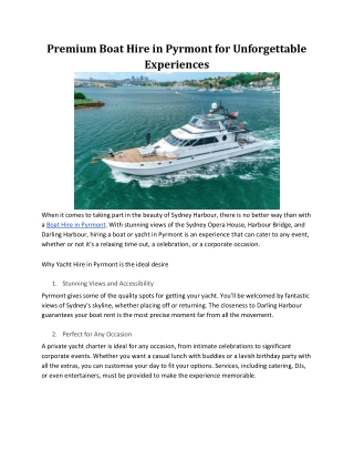 Premium Boat Hire in Pyrmont for Unforgettable Experiences