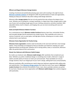 Efficient and Elegant Wiemann Storage Systems