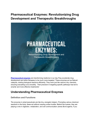 Pharmaceutical Enzymes: A Catalyst for Innovation in Drug Development
