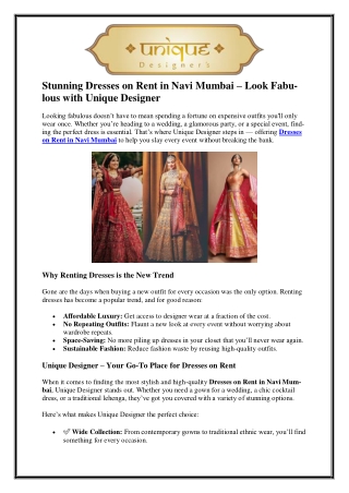 Get Glamorous with Dresses on Rent in Navi Mumbai – UniqueDesigner’s Collection!