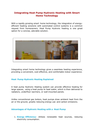 Integrating Heat Pump Hydronic Heating with Smart Home Technology